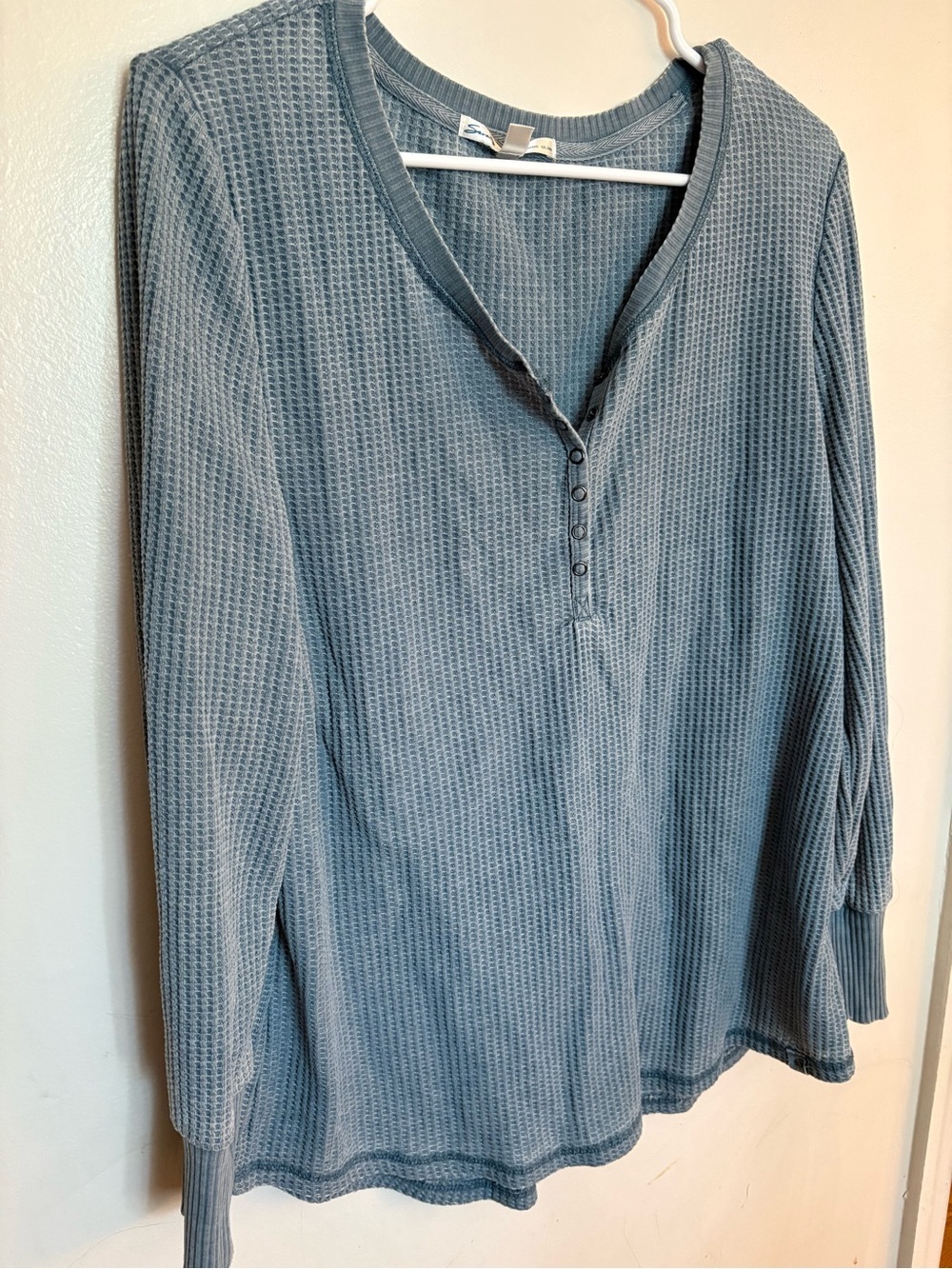 Seven7 Slate Blue Waffle Henley Long Sleeve Top XL